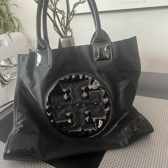 Tory Burch Black Tote Bag with Signature Logo - Picture 7 of 9